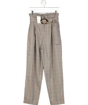 MANGO Brown Check Suit Trouser With Buckle Detail UK 6