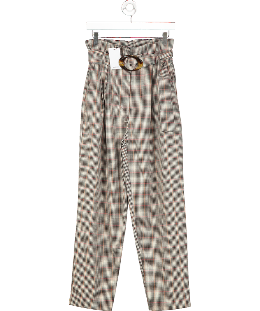 MANGO Brown Check Suit Trouser With Buckle Detail UK 6