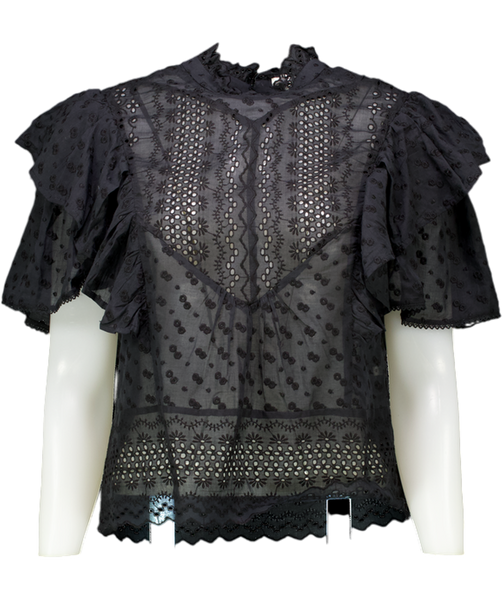 Isabel Marant Etoile Black Ruffled Broderie-anglaise Cotton Blouse 