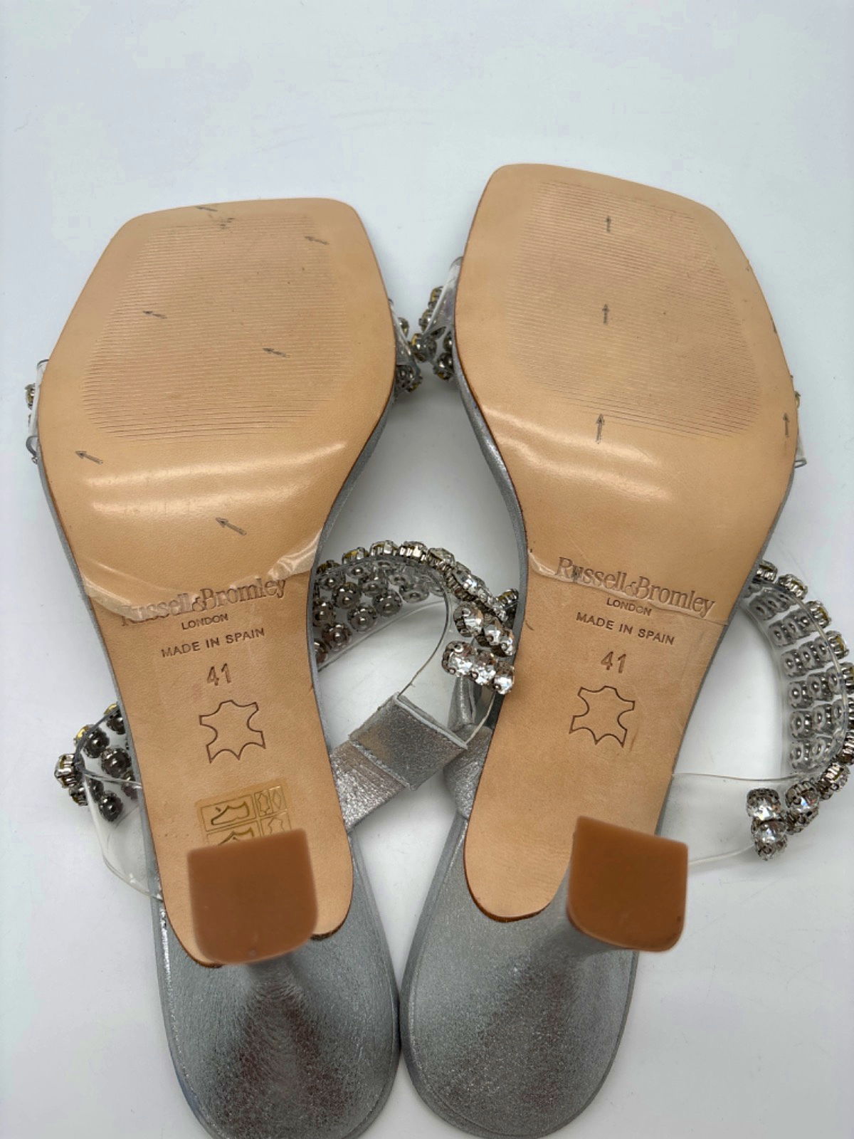 Russell & Bromley Silver Rhinestone Embellished Heeled Sandals UK 8