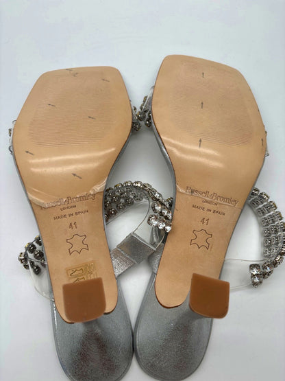 Russell & Bromley Silver Rhinestone Embellished Heeled Sandals UK 8