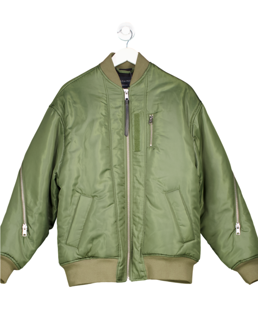 All Saints Green Roomer Asymmetric Zip Up Bomber Jacket UK M