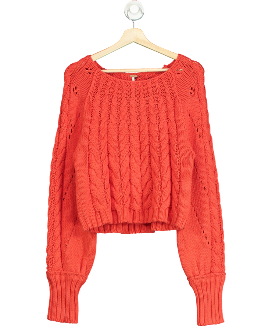 Free People Red Sandre cable knit jumper UK S