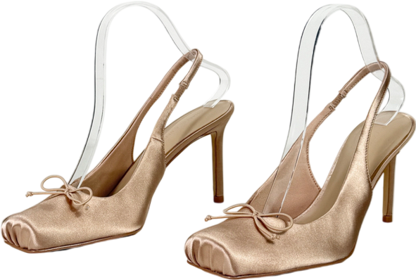 Charles & Keith Nude Satin Ruched Stiletto Slingback Pumps UK 4 EU 37