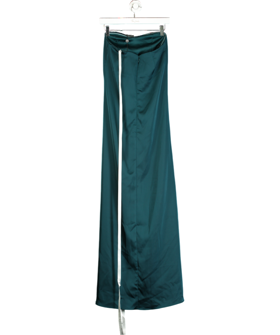 CLUB L Bottle Green Strapless Split Maxi Dress With Ruffles UK 6