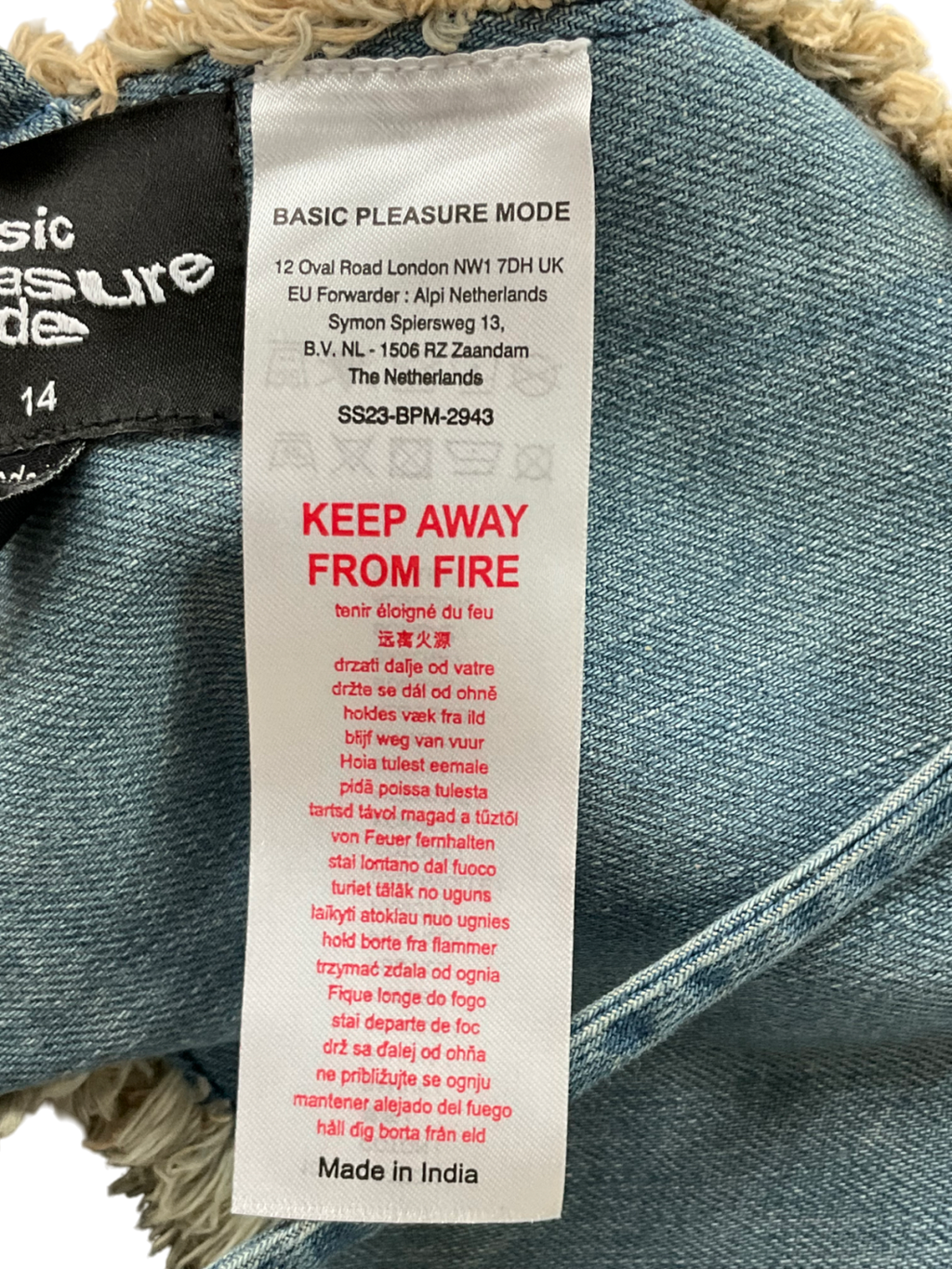 Basic Pleasure mode Blue Raw Edge Denim Star Halter Top Co-ord In Distressed Mid Wash UK 14