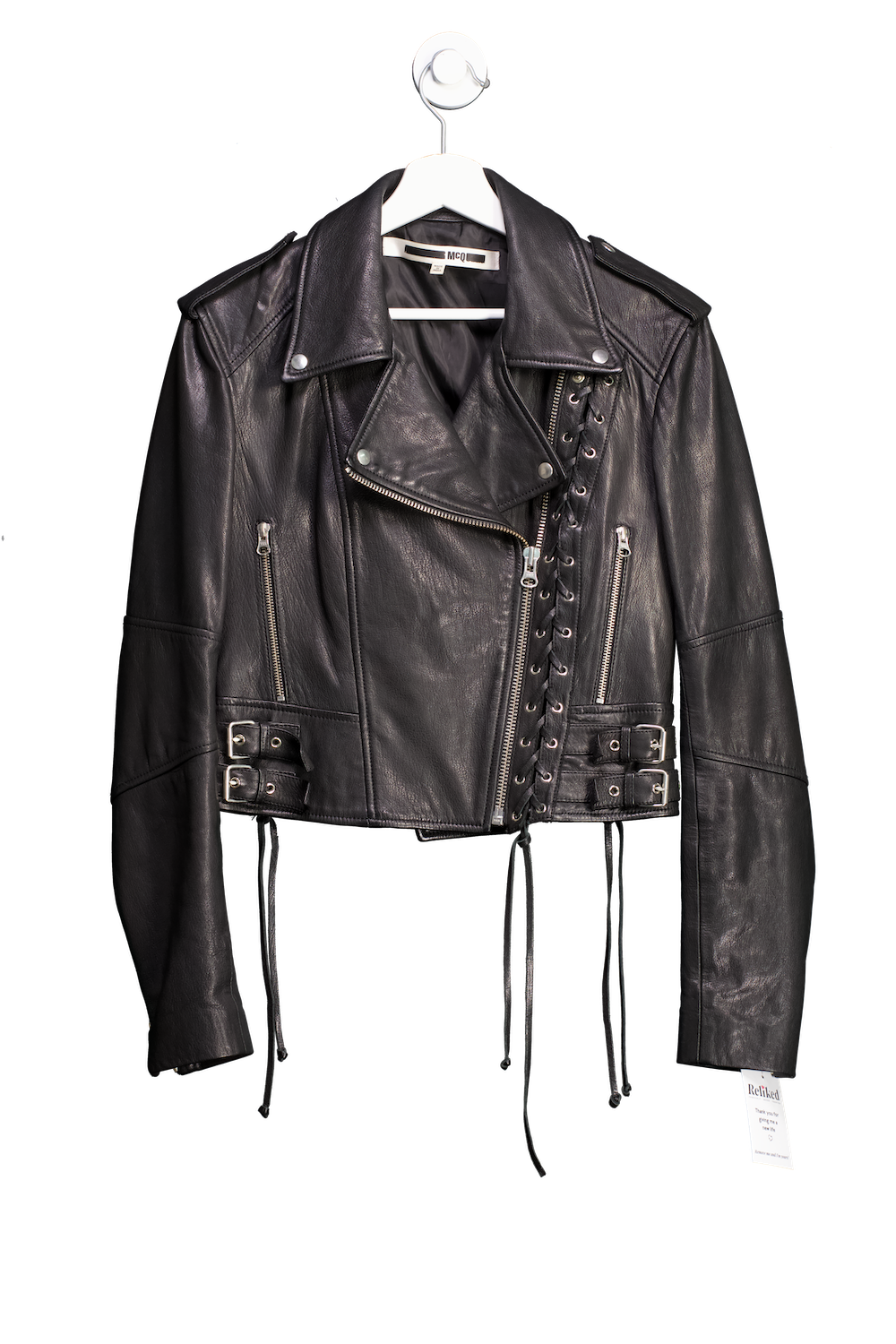 Alexander McQueen Black Lace Up Leather Biker Jacket UK 10