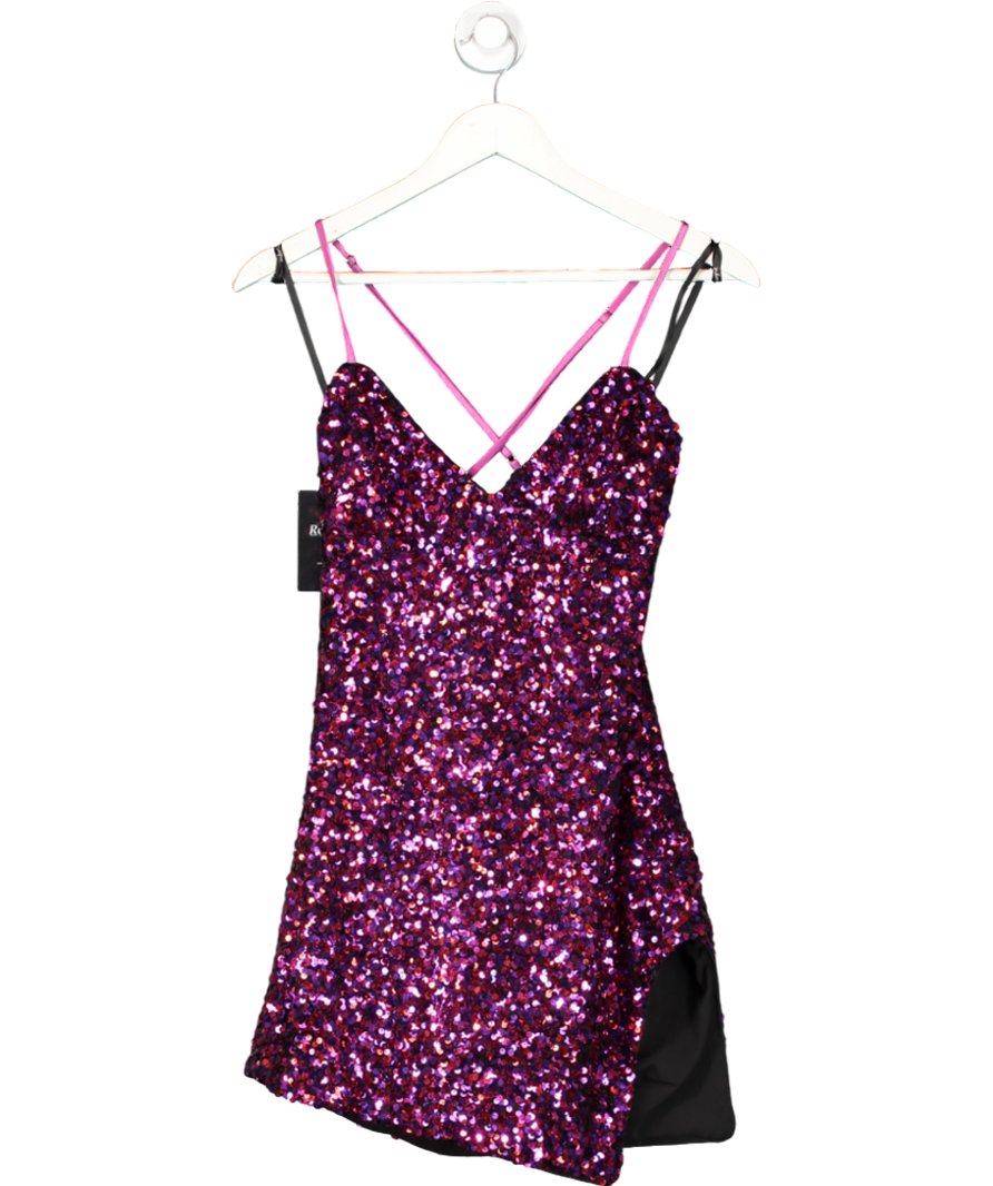 For Love & Lemons Purple Sequin All Over Strapy Dress UK S