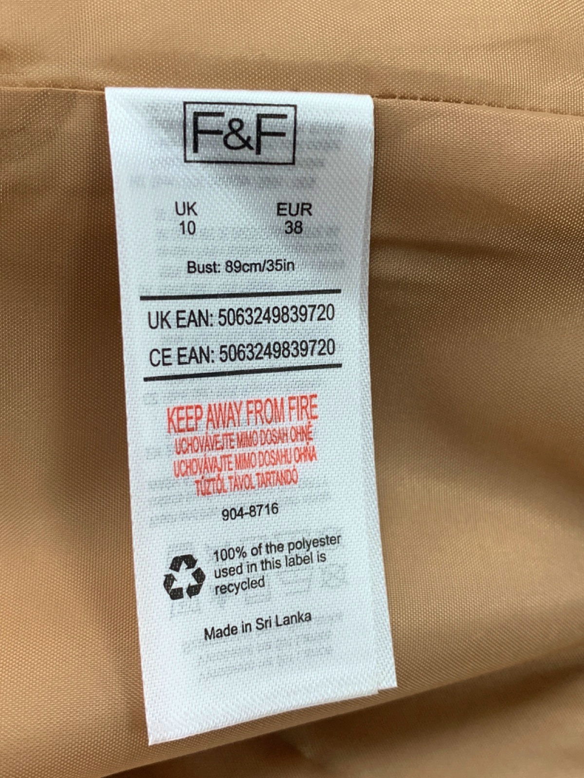 F&F Camel Double Breasted Blazer UK 10