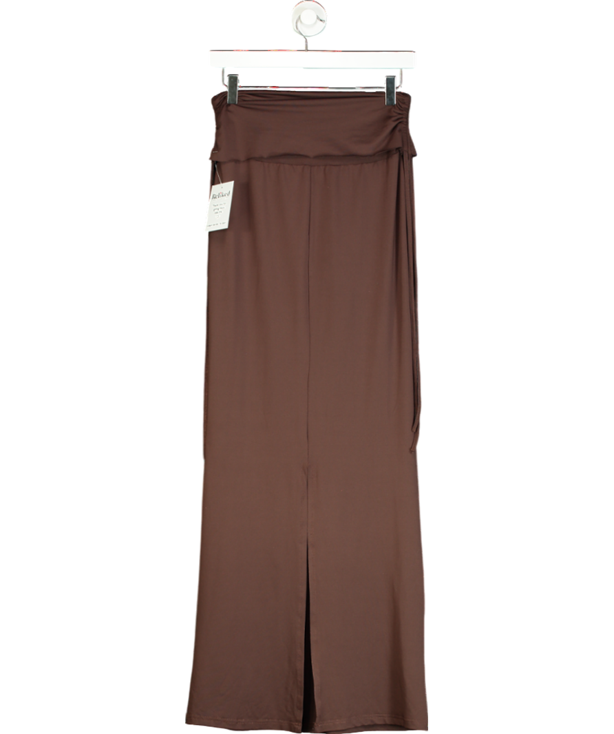 Brown Fold Over Ruched Side Maxi Skirt UK S