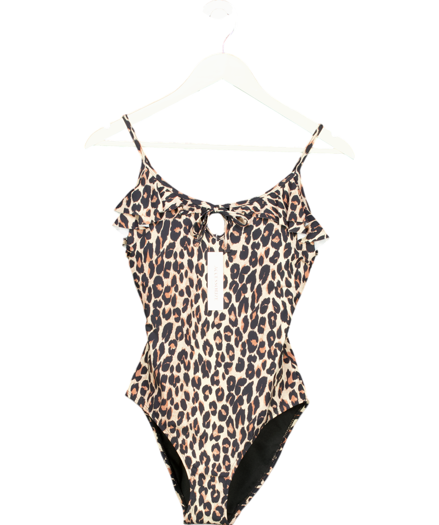Accessorize Brown Leopard Frill Swimsuit UK 10