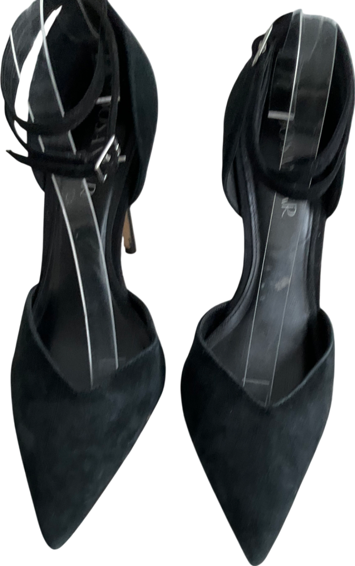 SOSANDAR Black Suede Ankle Strap Pointed Court Shoe UK 8 EU 41 👠