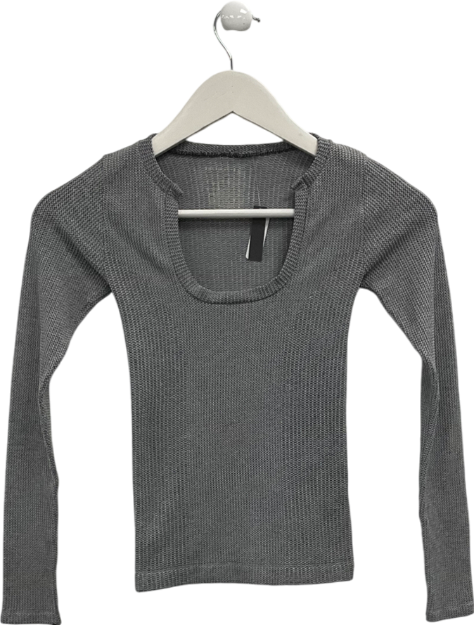 Free People Grey Cleanslate Seamless Long Sleeve Top UK M/L