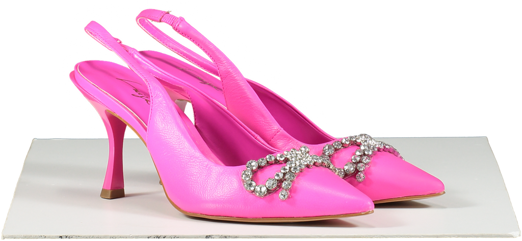 Luiza Barcelos Pink Crystal Bow Embellished Sling Back Heels UK 6 EU 39 👠