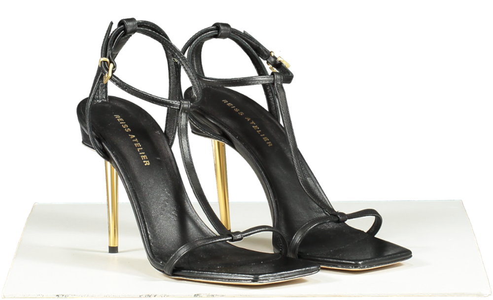 REISS Black Sophia Atelier Italian Leather Strappy Heels UK 7 EU 40 👠