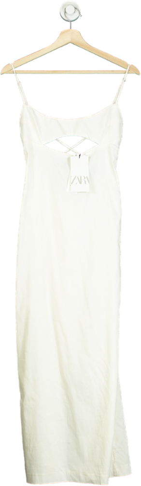 Zara White Cut-Out Midi Dress UK S