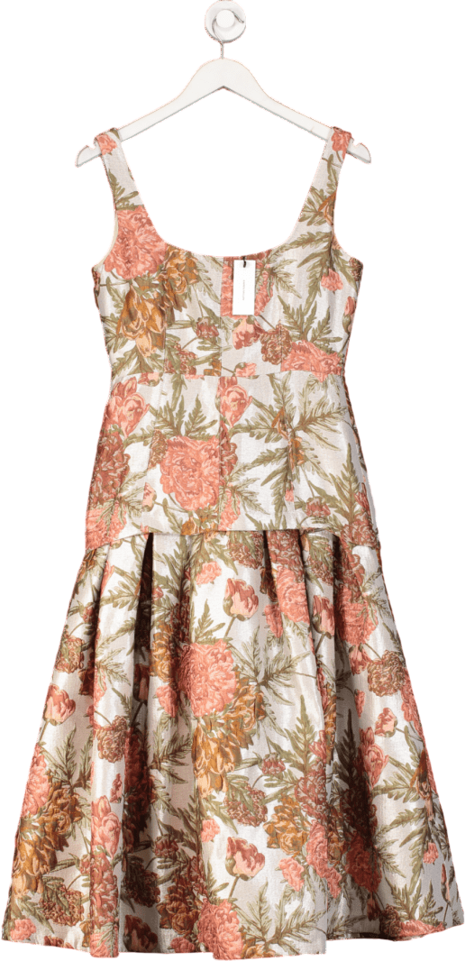 Karen Millen Multicoloured Floral Jacquard Strappy Full Skirted Tailored Maxi Dress - Petite Fit UK 10