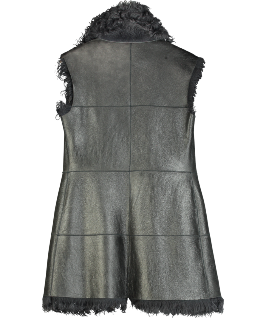 Luxury Black Sheepskin/ Shearling Reversible Sleeveless Coat UK 12