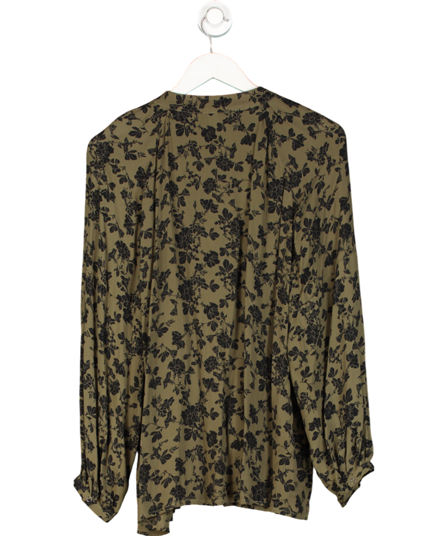 AND/OR John Lewis Khaki / Black Floral Print Longline Blouse UK 14