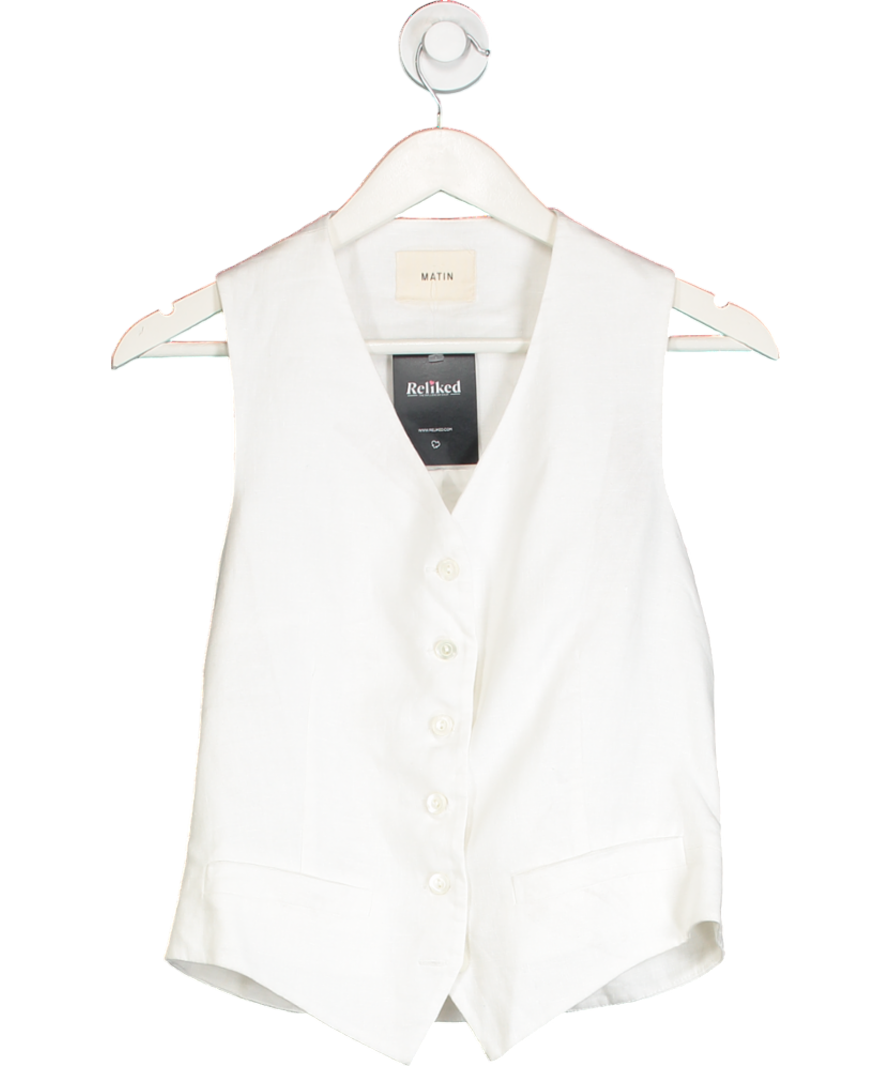 MATIN STUDIO White 100% Linen Waistcoat Top UK 10
