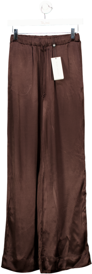 Mint Velvet Chocolate Brown Satin Wide Trousers UK XS