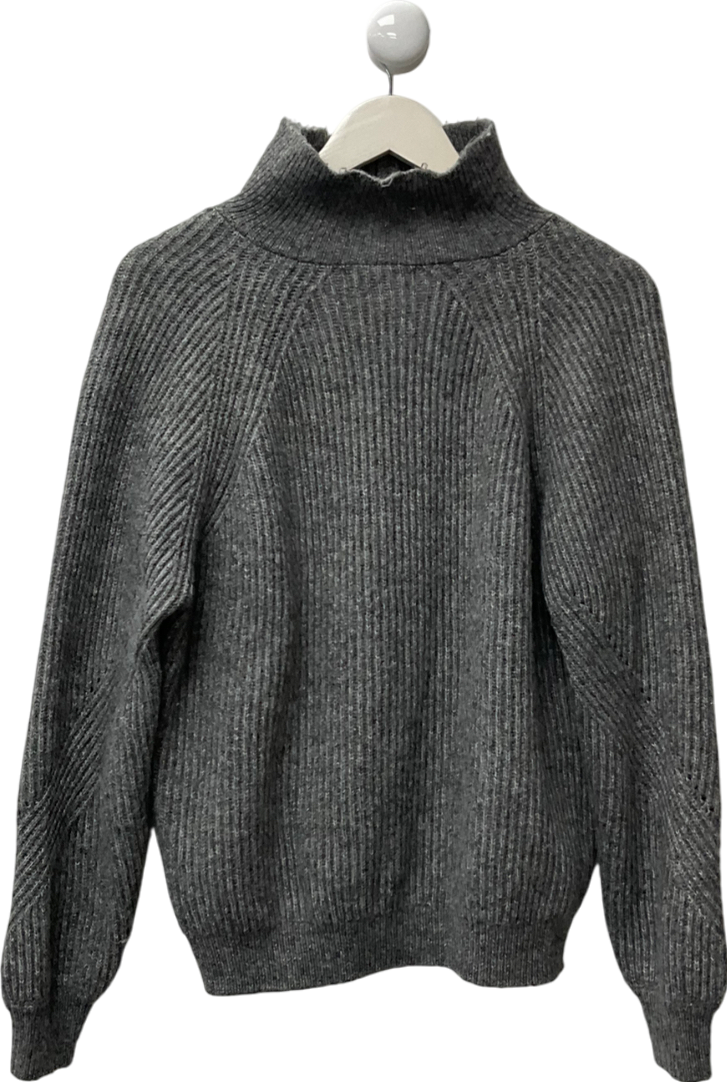 M&S Grey Chunky Funnel Neck Zip Up Jumpe UK L