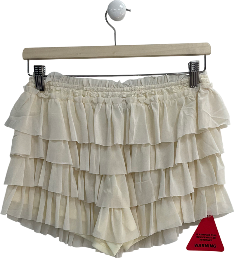 Ego Cream Mid Rise Frilly Micro Shorts UK 10