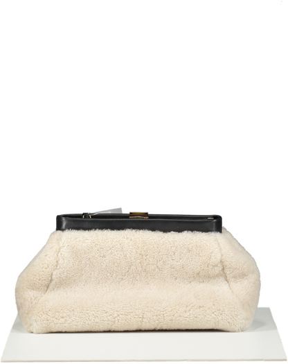De Mellier Cream N102 Cannes Clutch Shearling