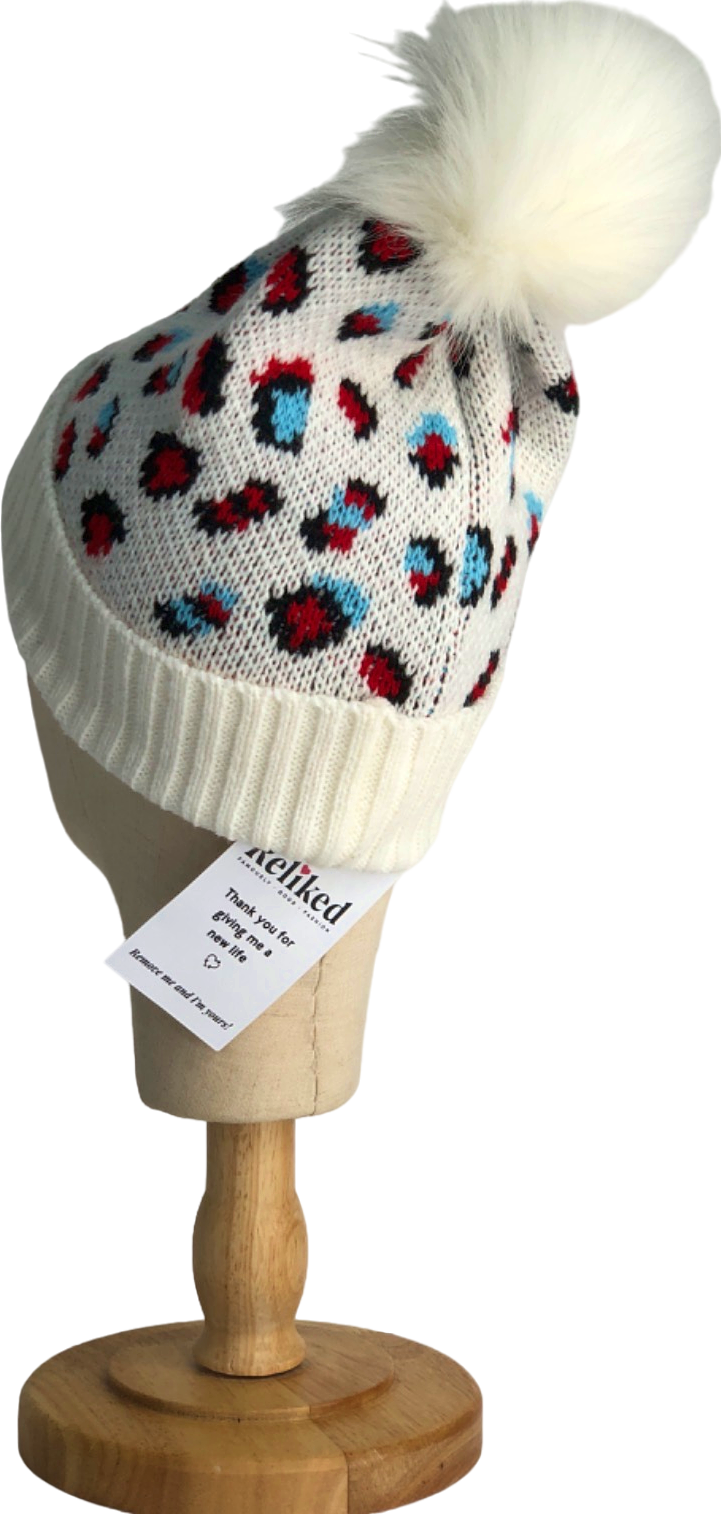 White Leopard Print Bobble Hat One Size