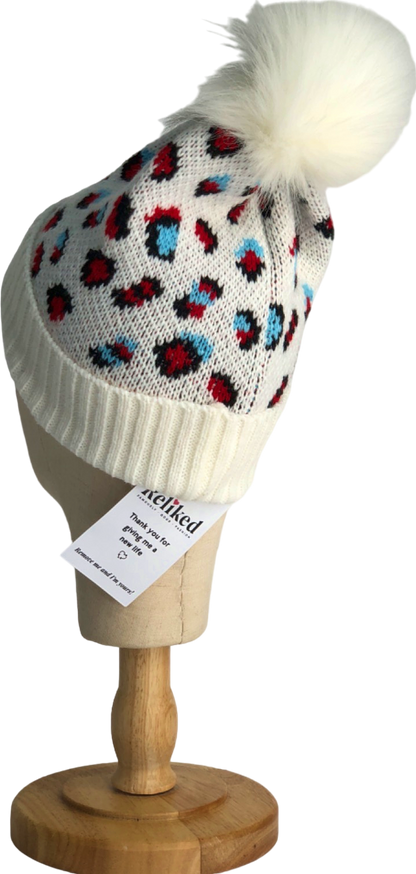 White Leopard Print Bobble Hat One Size