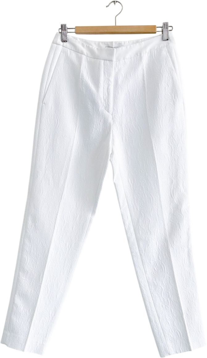 Sandro Paris White Jacquard Textured Tailored Cigarette Trousers Fr36 UK 8