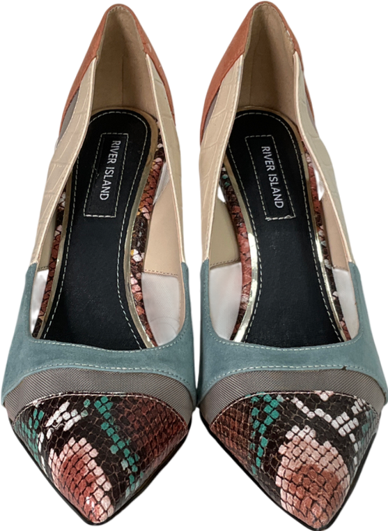 River Island Multicoloured Panel Heeled Court Heels UK 7 EU 40 👠