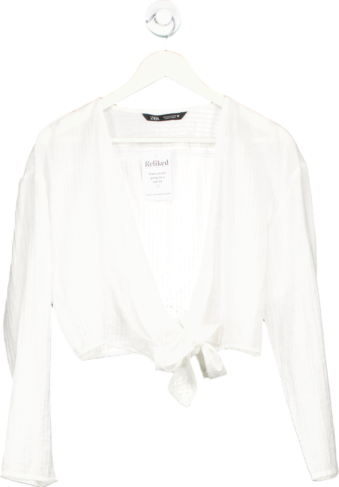 Zara White Tie Front Blouse UK S