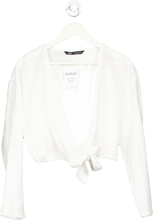 Zara White Tie Front Blouse UK S