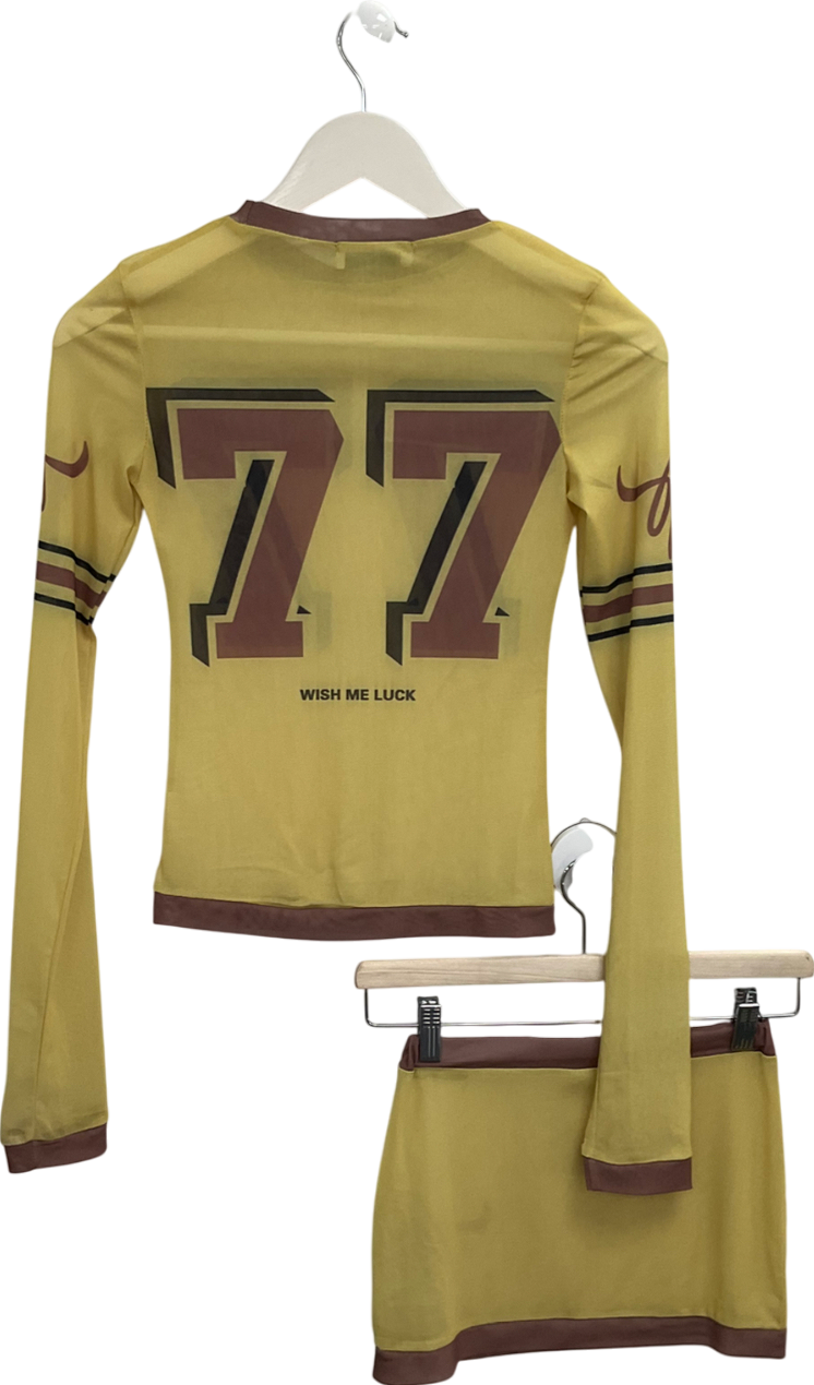 Wish Me Luck Yellow 77 Jersey Mesh Top And Mini Skirt Set UK XS/S