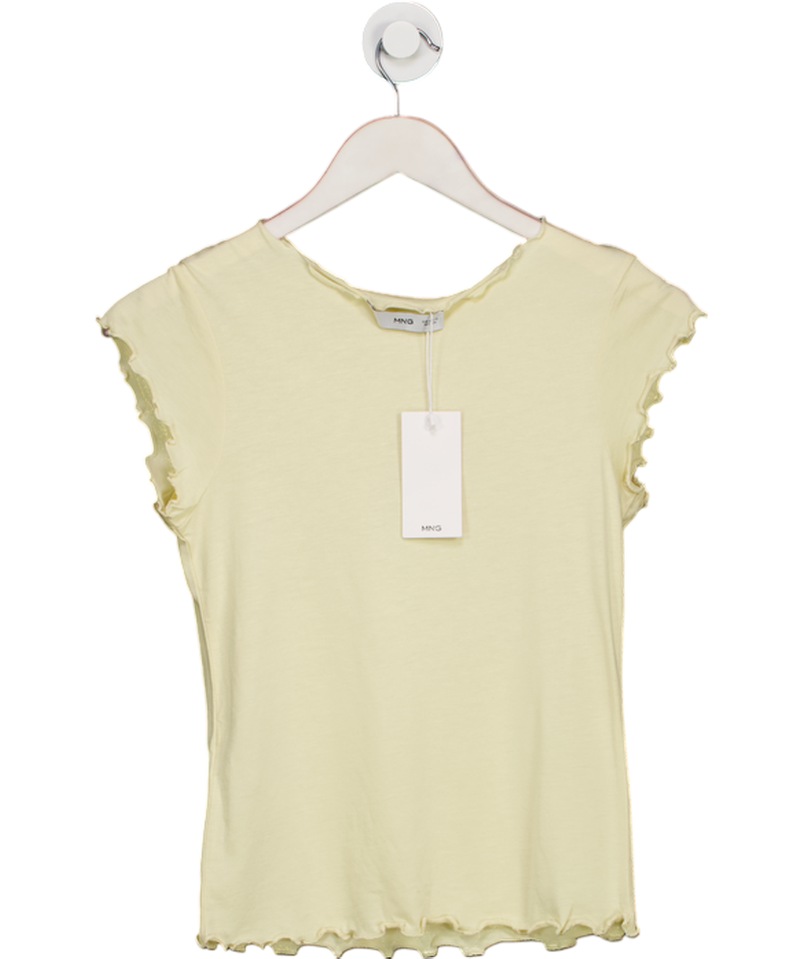 MANGO Butter Yellow T-shirt With Scalloped Edges UK XS