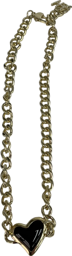 Metallic Black Heart Pendant Necklace One Size