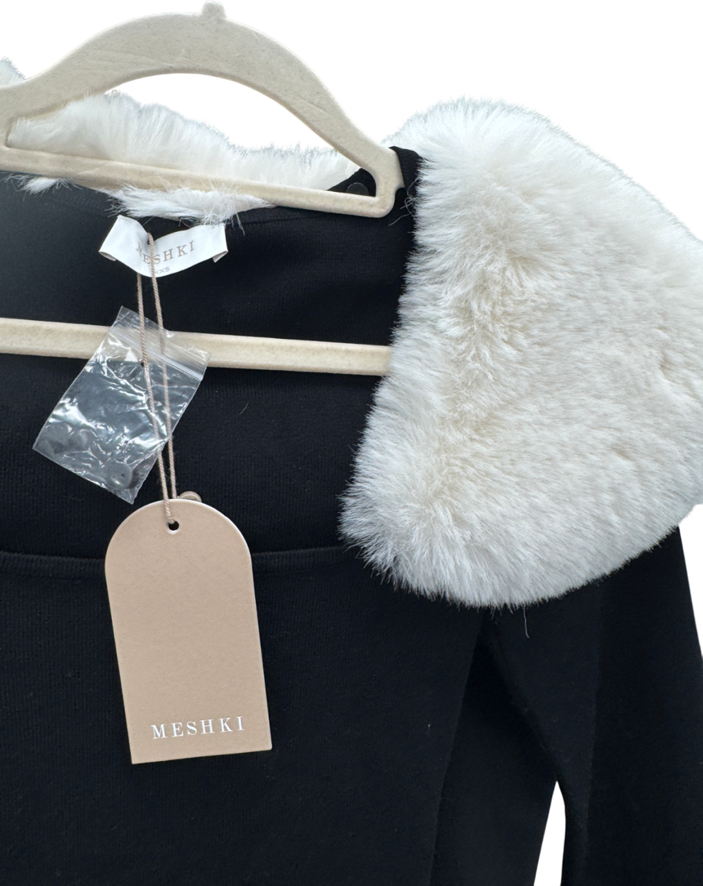 Meshki Black Cressida Faux Fur Knit Long Sleeve Top - Black/white UK XXS