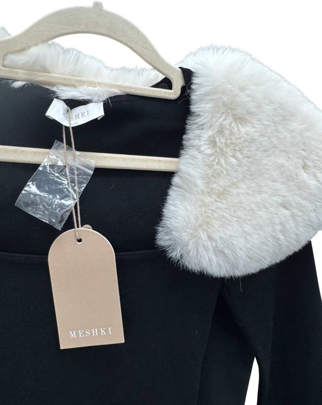 Meshki Black Cressida Faux Fur Knit Long Sleeve Top - Black/white UK XXS