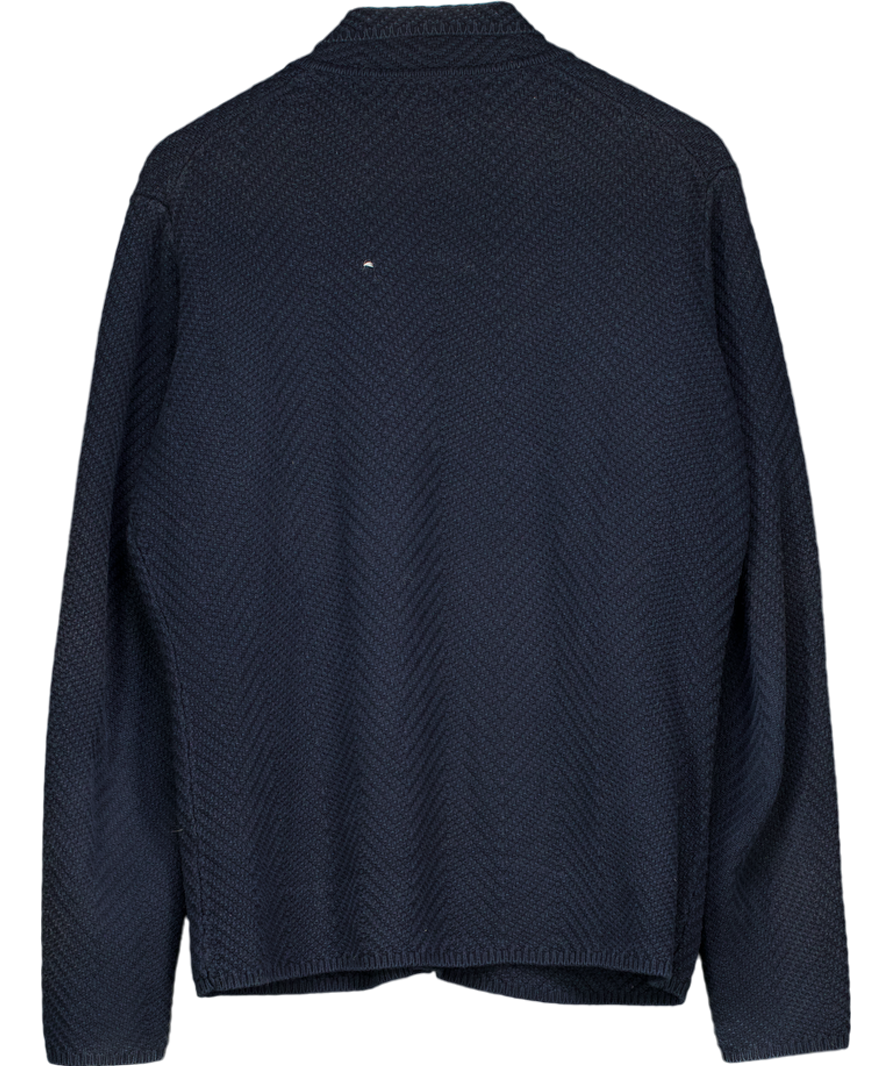 Massimo Dutti Navy Blue Cotton Herringbone Knit Cardigan UK M