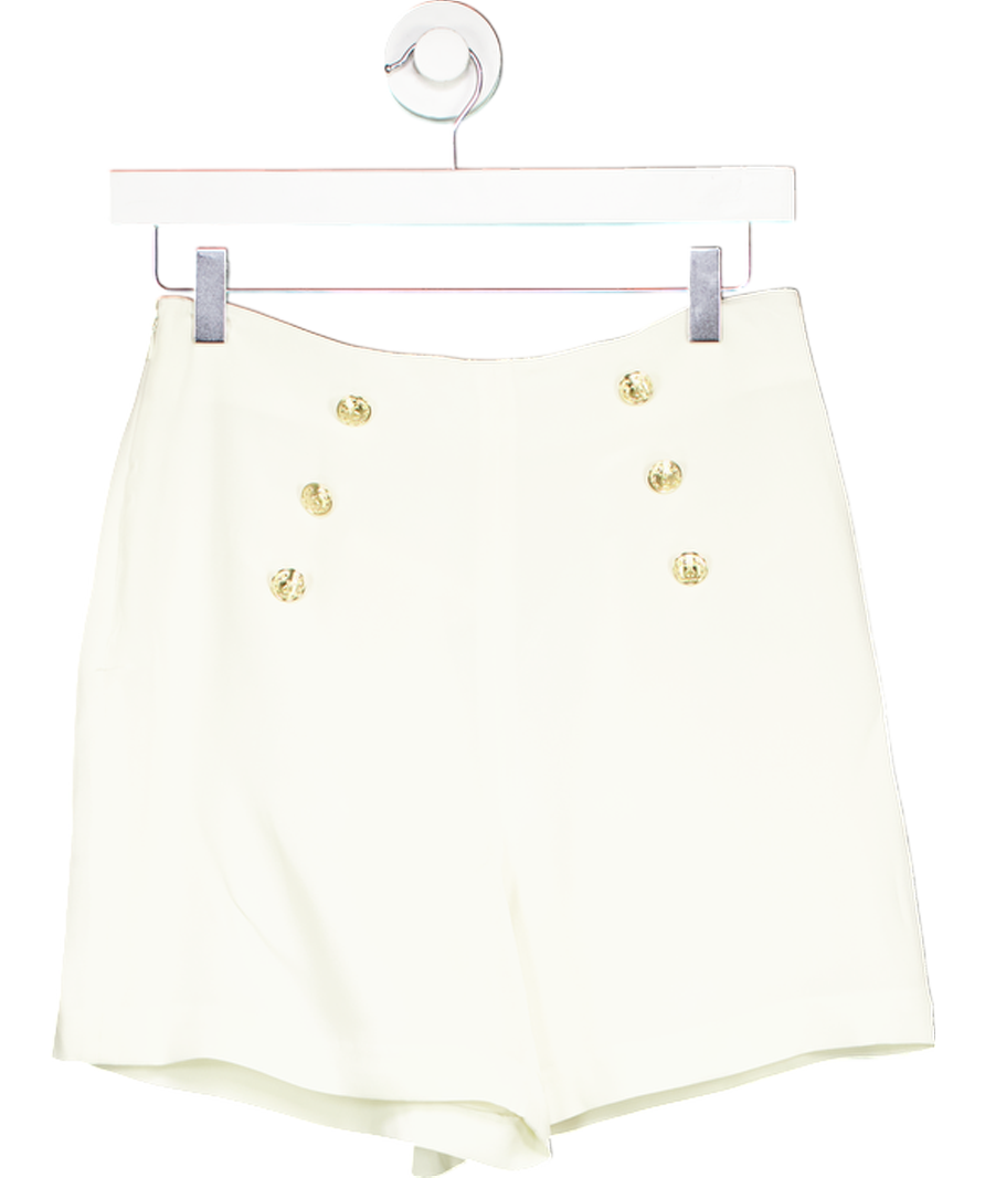 LilySilk White High Waisted Shorts With Button Accents UK 8