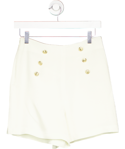 LilySilk White High Waisted Shorts With Button Accents UK 8