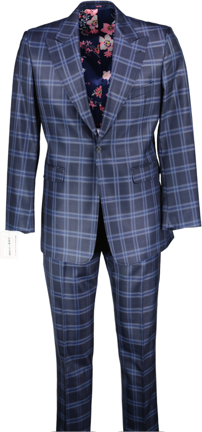 William Hunt Two Piece Wool Suit In Blue Tartan W38