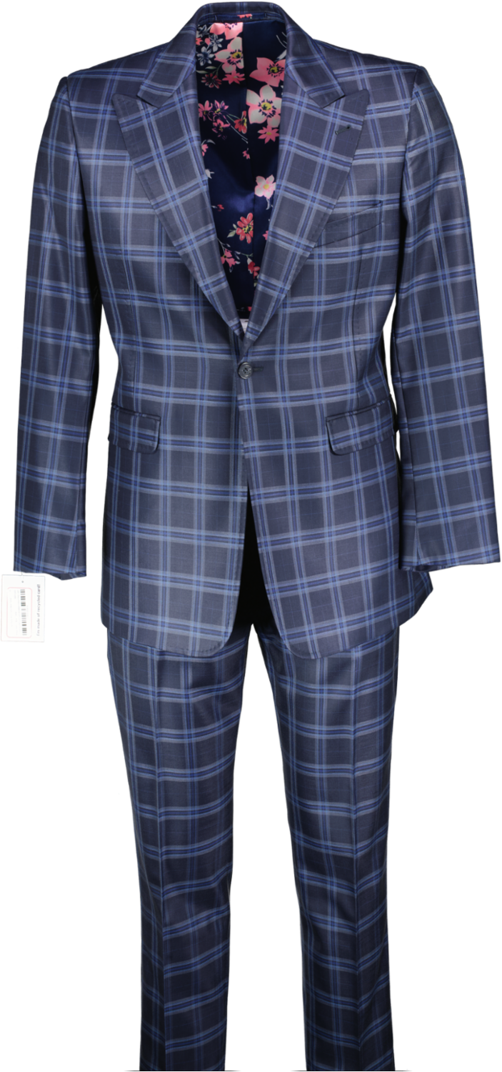 William Hunt Two Piece Wool Suit In Blue Tartan W38