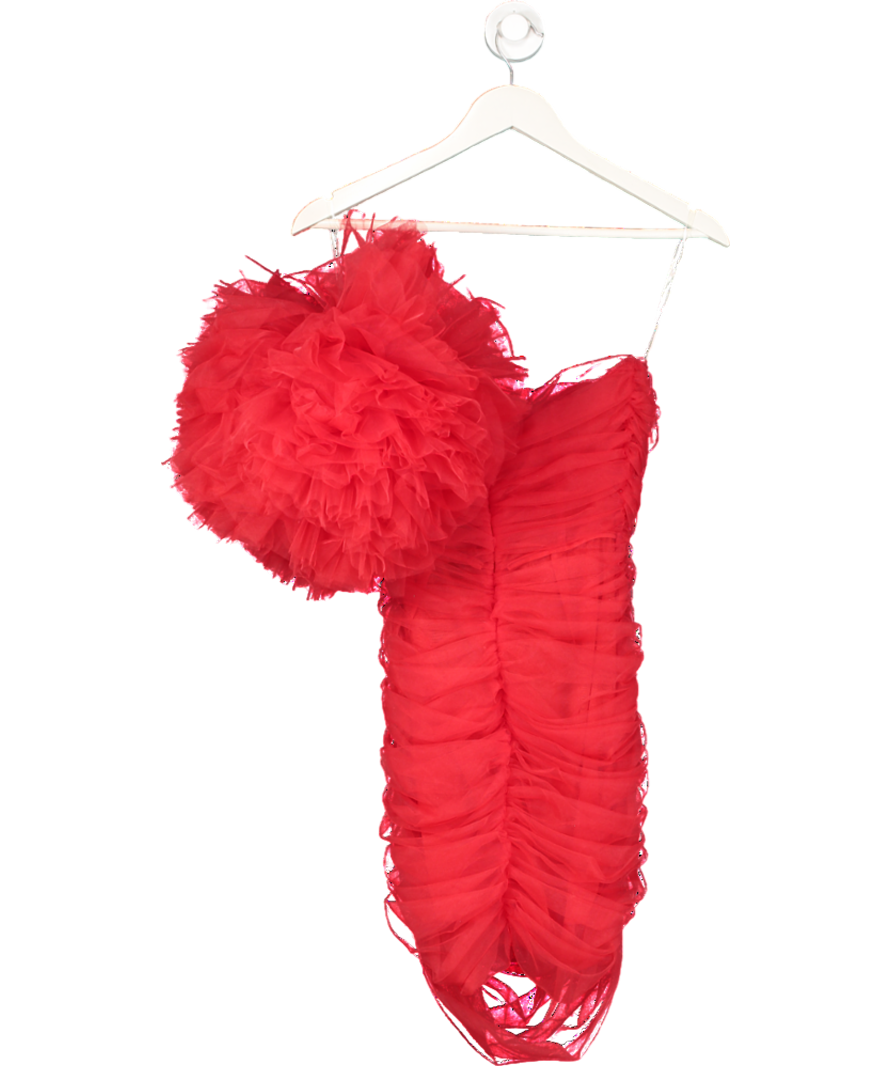 House of CB Red Noelle Ruffle Sleeve Stretch Tulle Mini Dress UK S