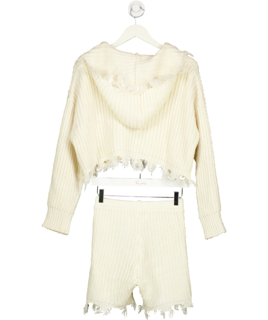 Ruve Cream Braha Fray Knit Hoodie & Shorts Set One Size