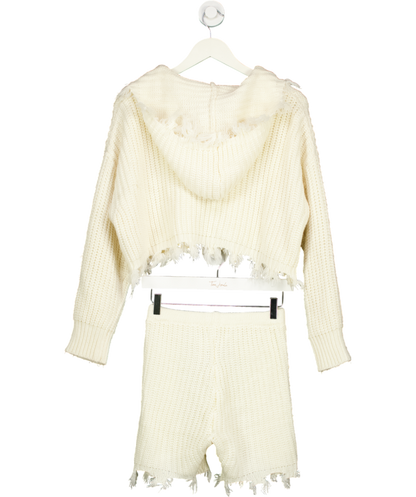 Ruve Cream Braha Fray Knit Hoodie & Shorts Set One Size