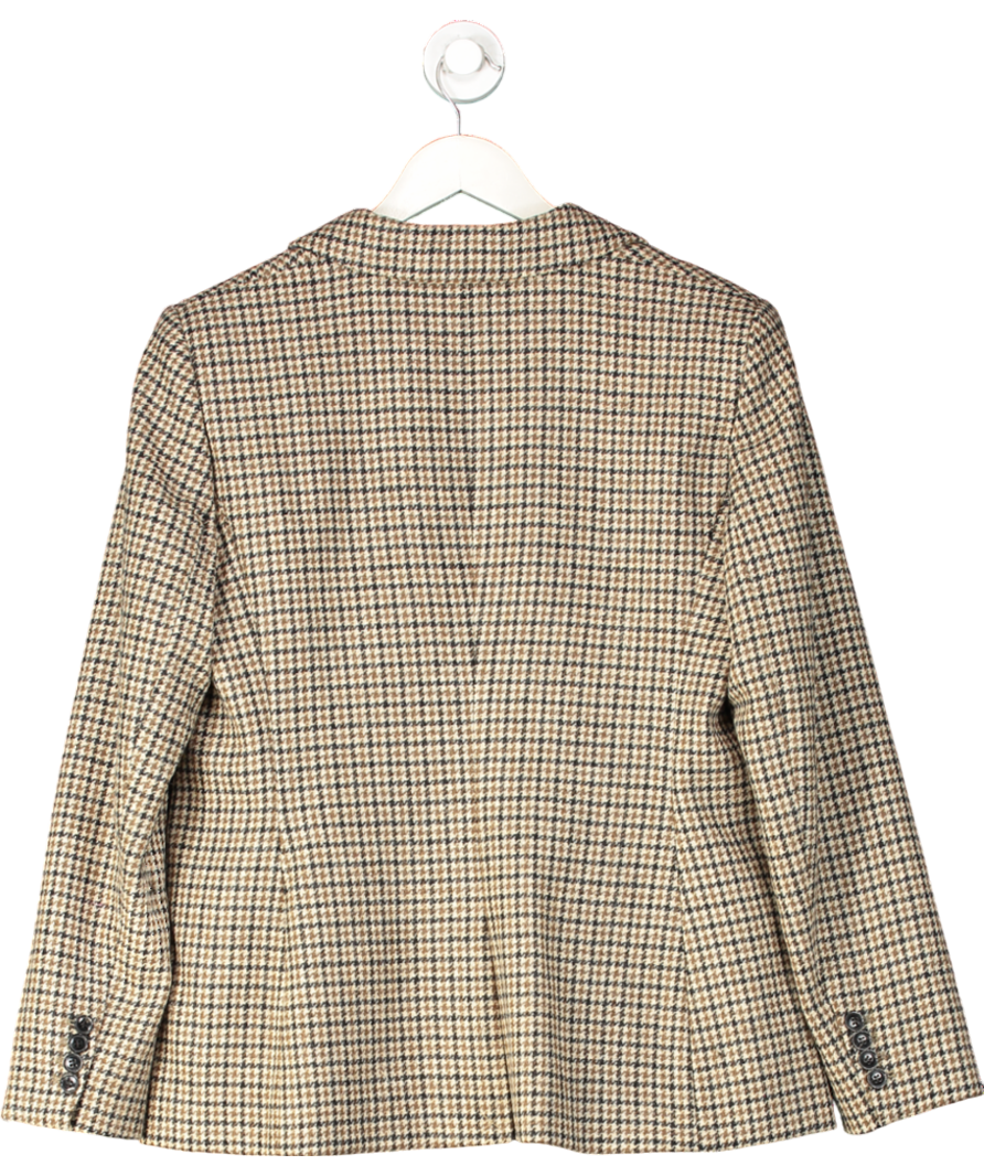 Hobbs Brown Lilla Wool Houndstooth Blazer UK 14