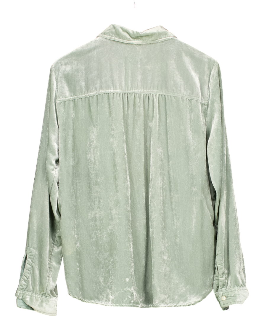 Anthropologie Maeve Green Velvet Button Down Blouse UK 16