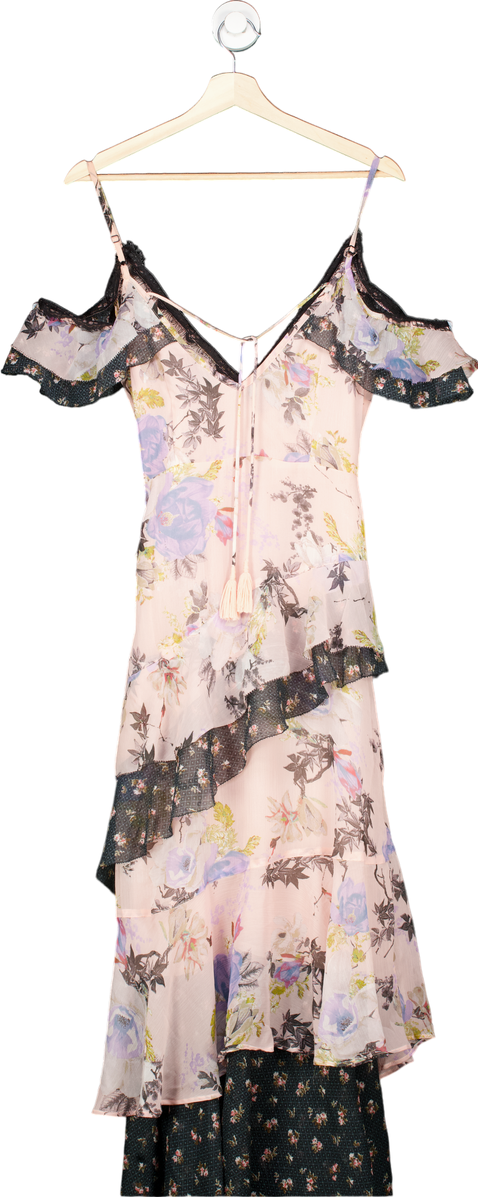 Topshop Pink Floral Print Cold Shoulder Midi Dress UK 8